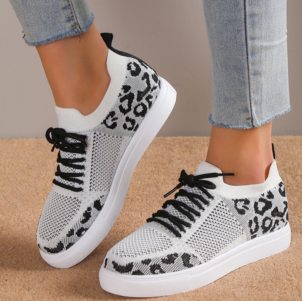 (Out Of Stock) Red Leopard Lace-Up Sneakers - Picture 6 of 7